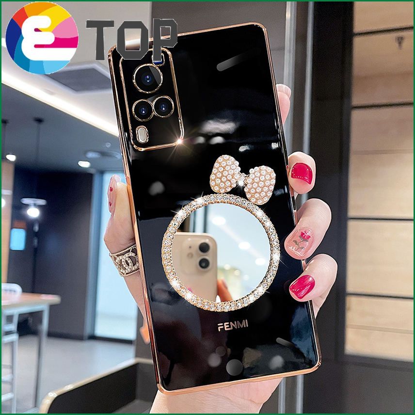 Suitable for vivox60 mobile phone shell cute bow mirror x60pro protective sleeve silicone soft shell tide brand