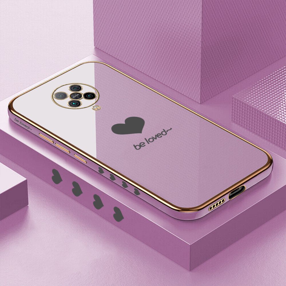 Luxury 6D Plating Soft Casing Silicone Square Frame Phone Case For Redmi K30 Pro ZooM Case Shiny Bling Back Cover Lover Heart Square Edge Pattern Design Soft Case + Free Lanyard