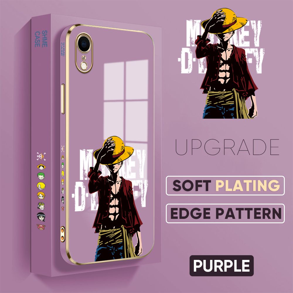 TA for iPhone XR Back Cover + Free Lanyard Handsome Luffy Luxury 6D Plating Case Side Pattern Soft Silicone Square Phone Cases