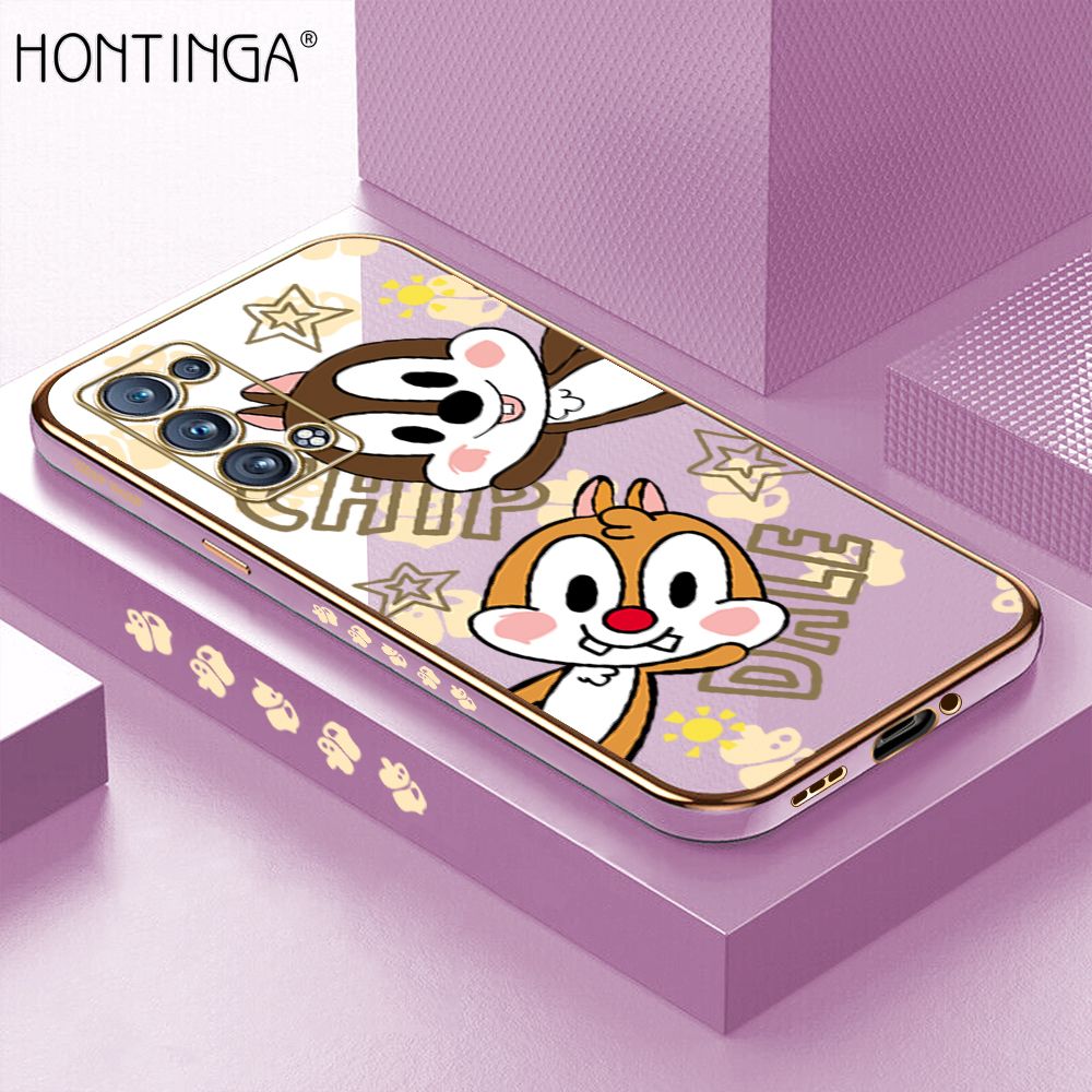 Hontinga for OPPO Reno6 Pro 5G Back Cover Luxury 6D Plating Cute Cartoon Rat Side Pattern Case Soft Silicone Square Phone Cases
