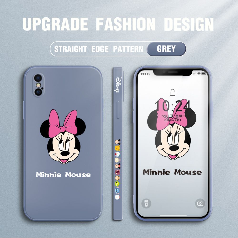 Jizetin for iPhone X Case Minnie Mickey Mouse Design Side Design Phone Case Square Edge Pattern Liquid Silicone Cases Full Cover Camera Shockproof Protective Case
