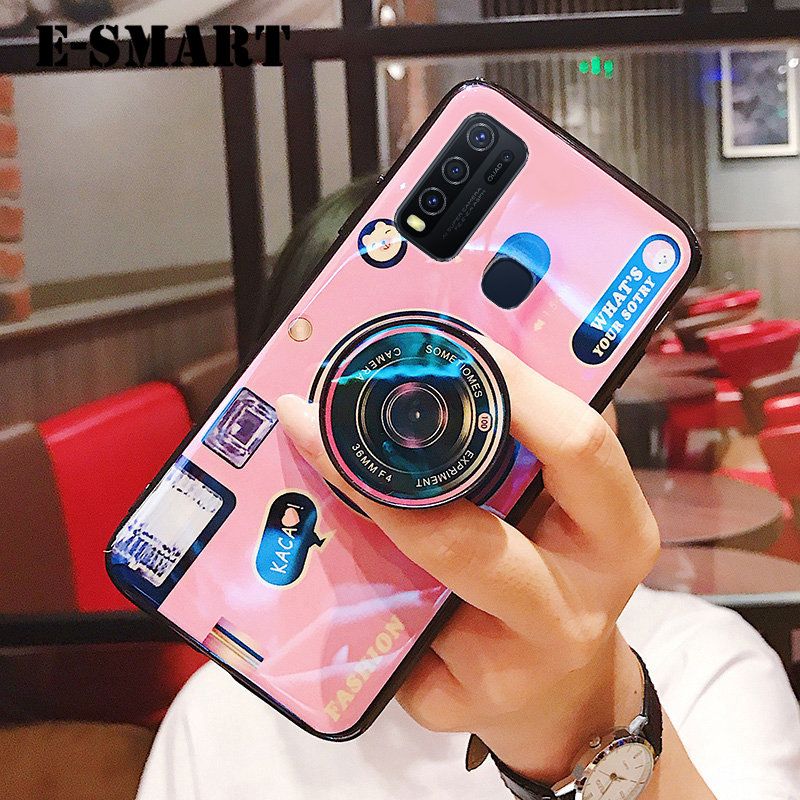 Phone Case Vivo Y30 Back Cover Cute 3D Design Camera Phone Cases with Stand Holder Lanyard Soft Silicone Shockproof Vivo Y30 Case