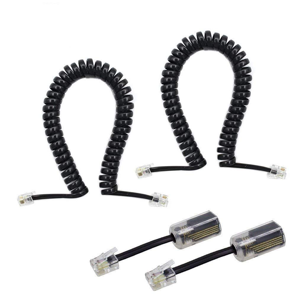 Telephone Cord Detangler, 2 Pack Black Coiled Telephone Handset Cord / 1.1 Ft Coiled 2 Pack Black Extended Rotatable Telephone Phone Cord Detangler Landline Telephone Accessory