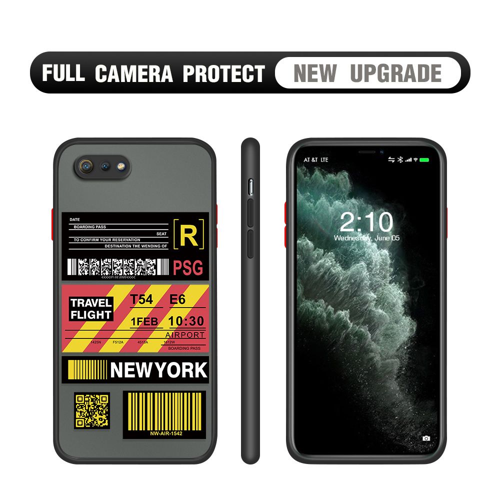 Hontinga for Realme C2 Case Creative Flight Ticket Cover Camera Shockproof Protection Case Edge Frosted Transparent Phone Cover