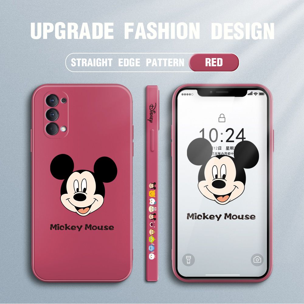 Jizetin for OPPO Reno4 Case Creative Cartoon Mouse Avatar Side Design Phone Case Square Edge Pattern Liquid Silicone Cases Full Cover Camera Shockproof Protective Case