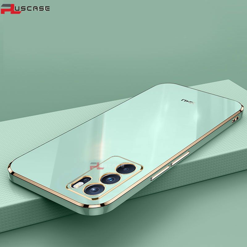 PlusCase for OPPO A16 6D Plating Soft Case Lens Protector Square Frame Silicone Glossy Shockproof Phone Back Cover