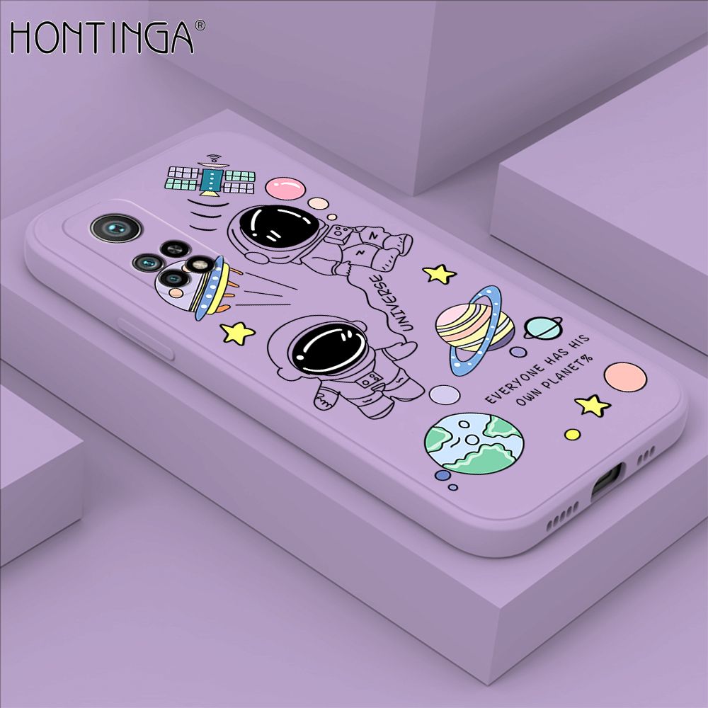 Hontinga for Xiaomi 10T / 10T Pro Case Fashion Earth Planet Astronaut Phone Case Soft Square Edge Silicone Cases Full Lens Cover Shockproof Protection Cover