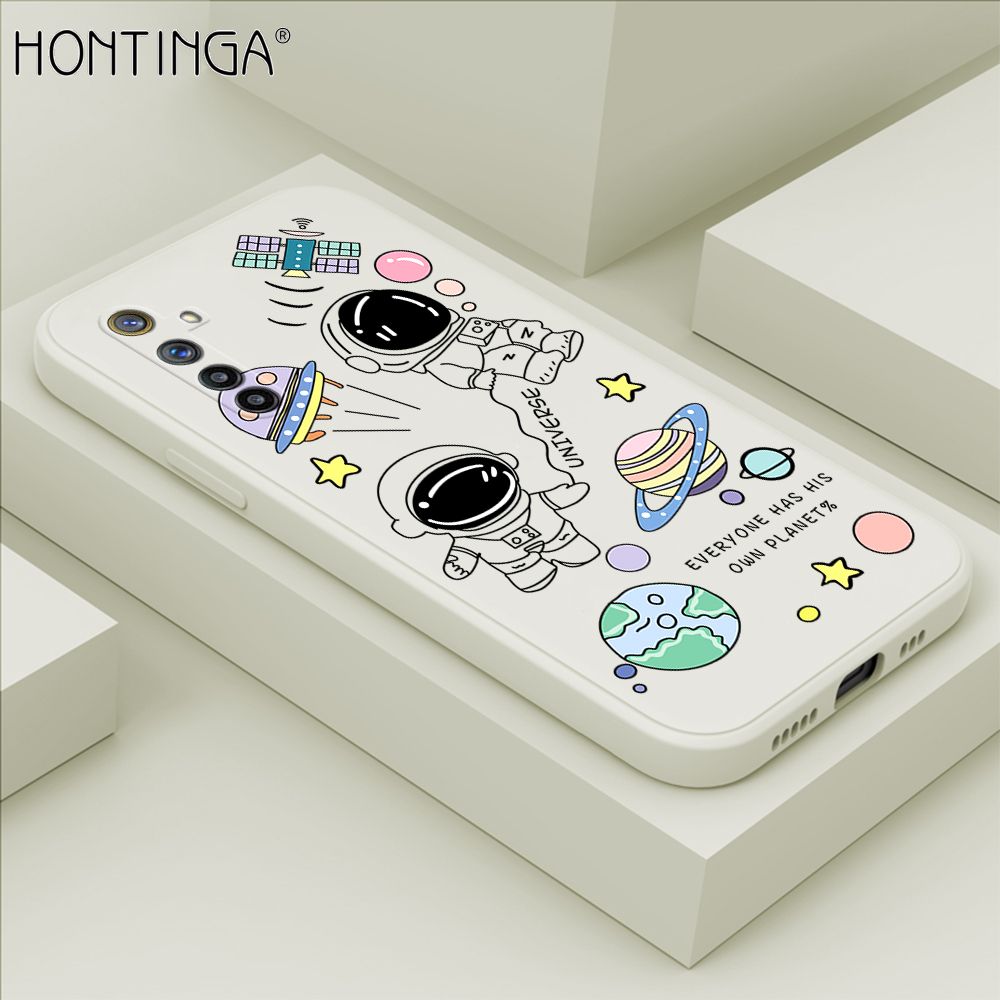 Hontinga for Realme 6 / Narzo Case Fashion Earth Planet Astronaut Phone Case Soft Square Edge Silicone Cases Full Lens Cover Shockproof Protection Cover