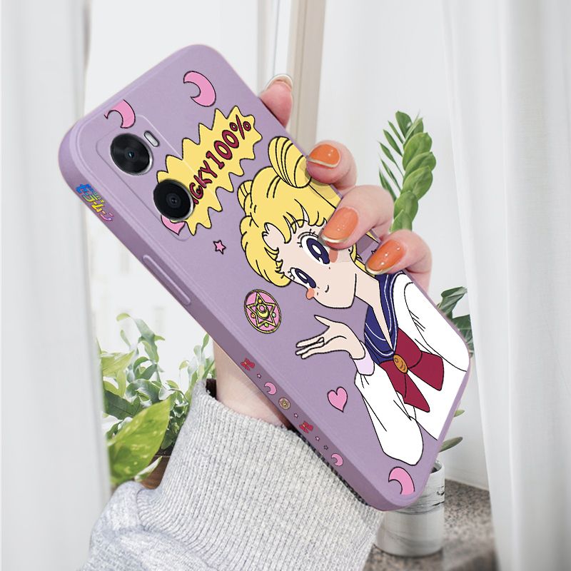 AMORVOR for OPPO A36/A76 Back Cover Anime Super Sailor Moon Side design Soft Case Liquid Silicone Phone Cases