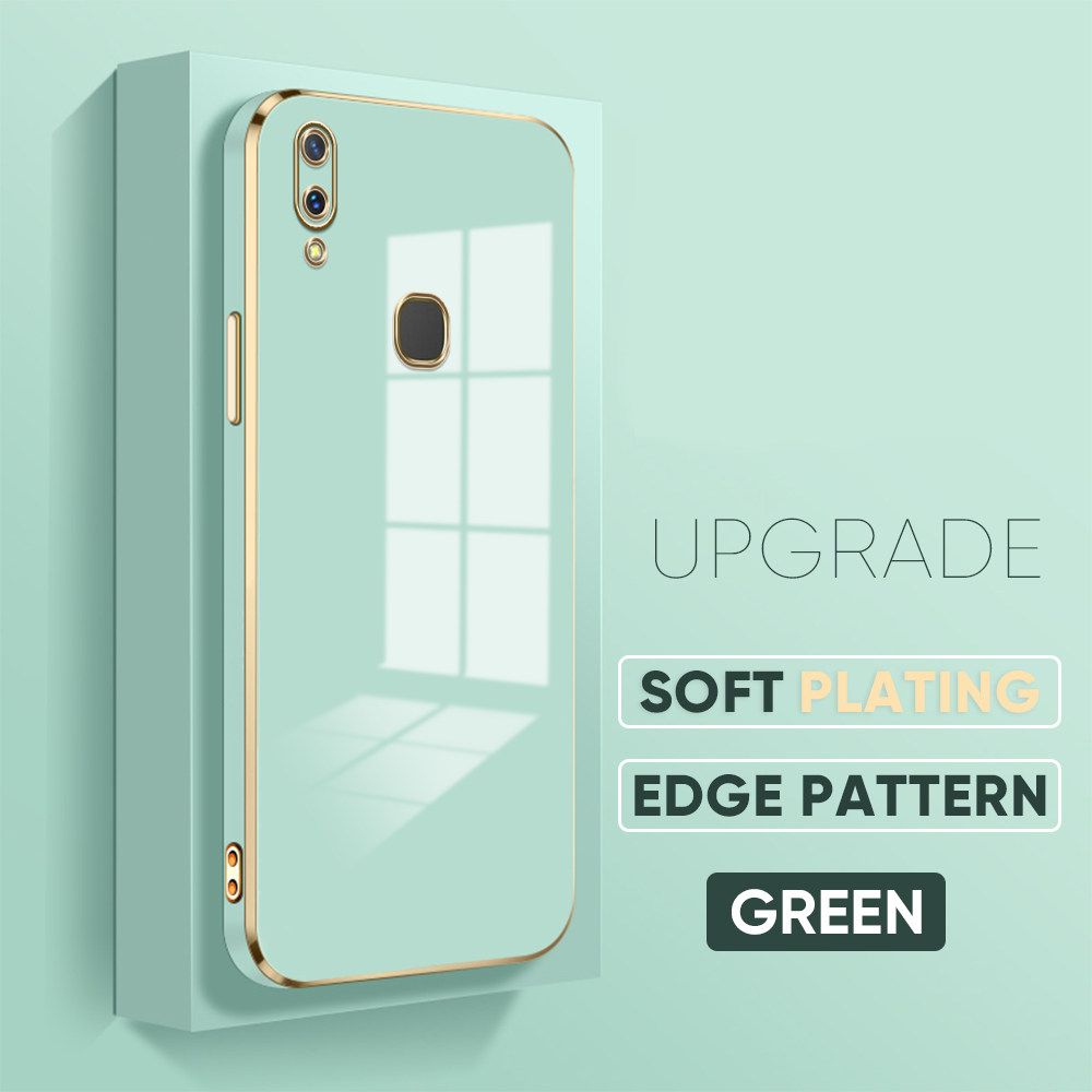 TA for Vivo Y85 Cover Luxury 6D Plating Soft Casing Silicone Square Frame Phone Case Shiny Bling Back Cover + Free Lanyard