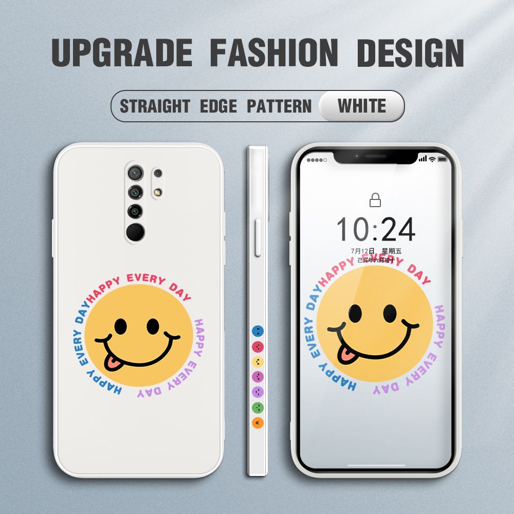 FHKL for Redmi 9 Xiaomi Poco M2 Back Cover Cartoon Smile Side design Soft Case Multicolor Liquid Silicone Phone Cases