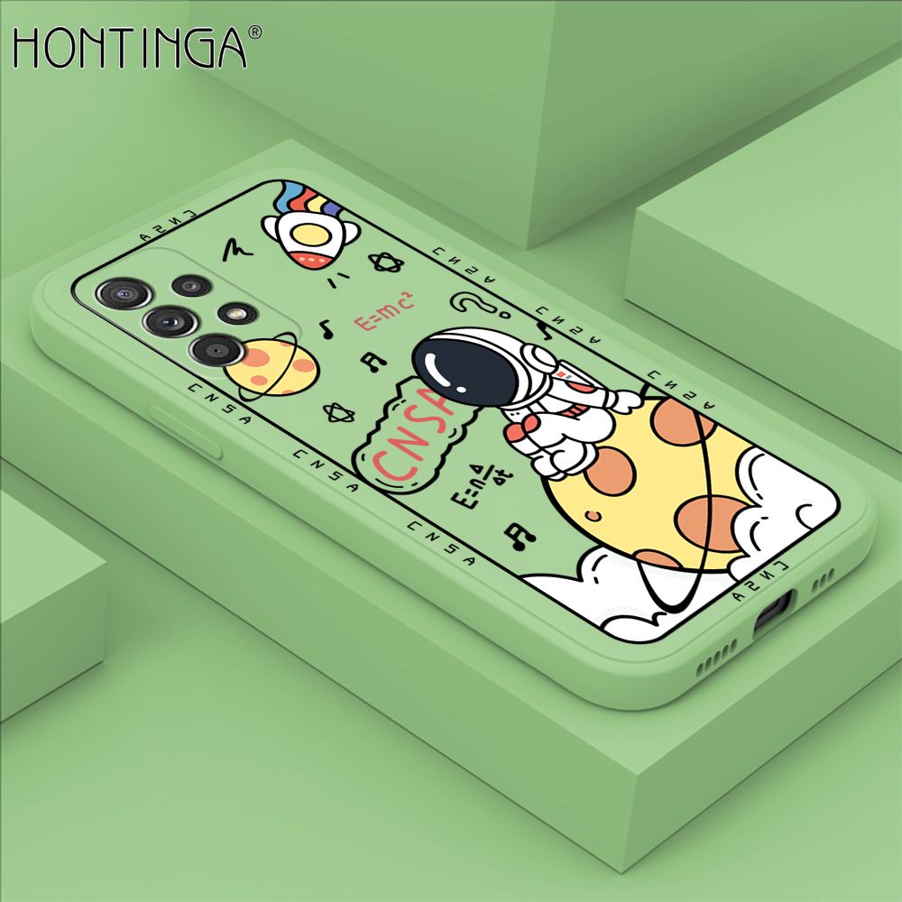 Hontinga for Samsung A52S 5G Case Cartoon Astronauts Phone Case Phone Case Soft Square Edge Silicone Cases Full Lens Cover Shockproof Protection Cover
