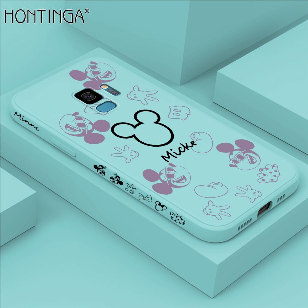 Hontinga for Samsung S9 Case Side Design Cute Mouse Avatar Back Cover Soft Square Edge Pattern Liquid Silicone Trend Phone Cases