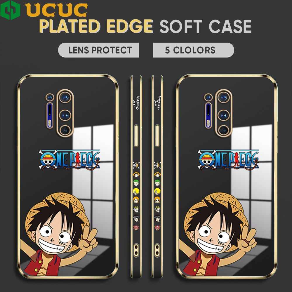 UCUC for OnePlus 8 Pro Back Cover + Free Lanyard Wave Luffy Luxury 6D Plating Case Side Pattern Soft Silicone Square Phone Cases