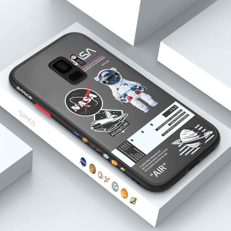 ZeroQiQi for Samsung S9 Case Creative Cartoon Astronaut Side Printed Pattern Design Phone Cover Frosted Transparent Ultra Thin Protective Phone Case
