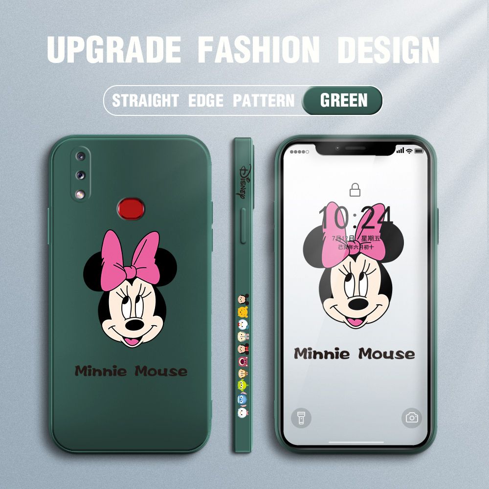 Jizetin for Samsung Galaxy A10S Case Minnie Mickey Mouse Design Side Design Phone Case Square Edge Pattern Liquid Silicone Cases Full Cover Camera Shockproof Protective Case