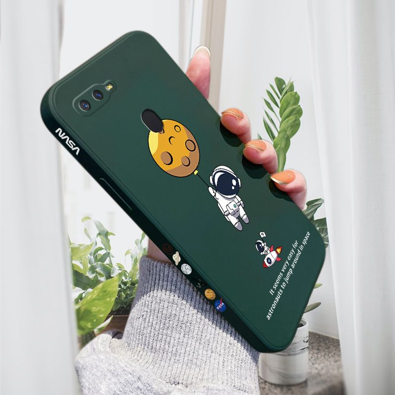 AMORVOR for OPPO F9 Back Cover Cartoon Astronautn Side design Soft Case Liquid Silicone Phone Cases