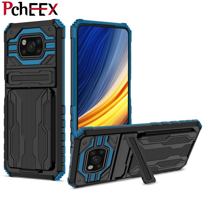 For Xiaomi Poco X3 / X3 NFC / X3 Pro Phone Case Armor Hard Military Grade Bumper Slot Card Kickstand Cover