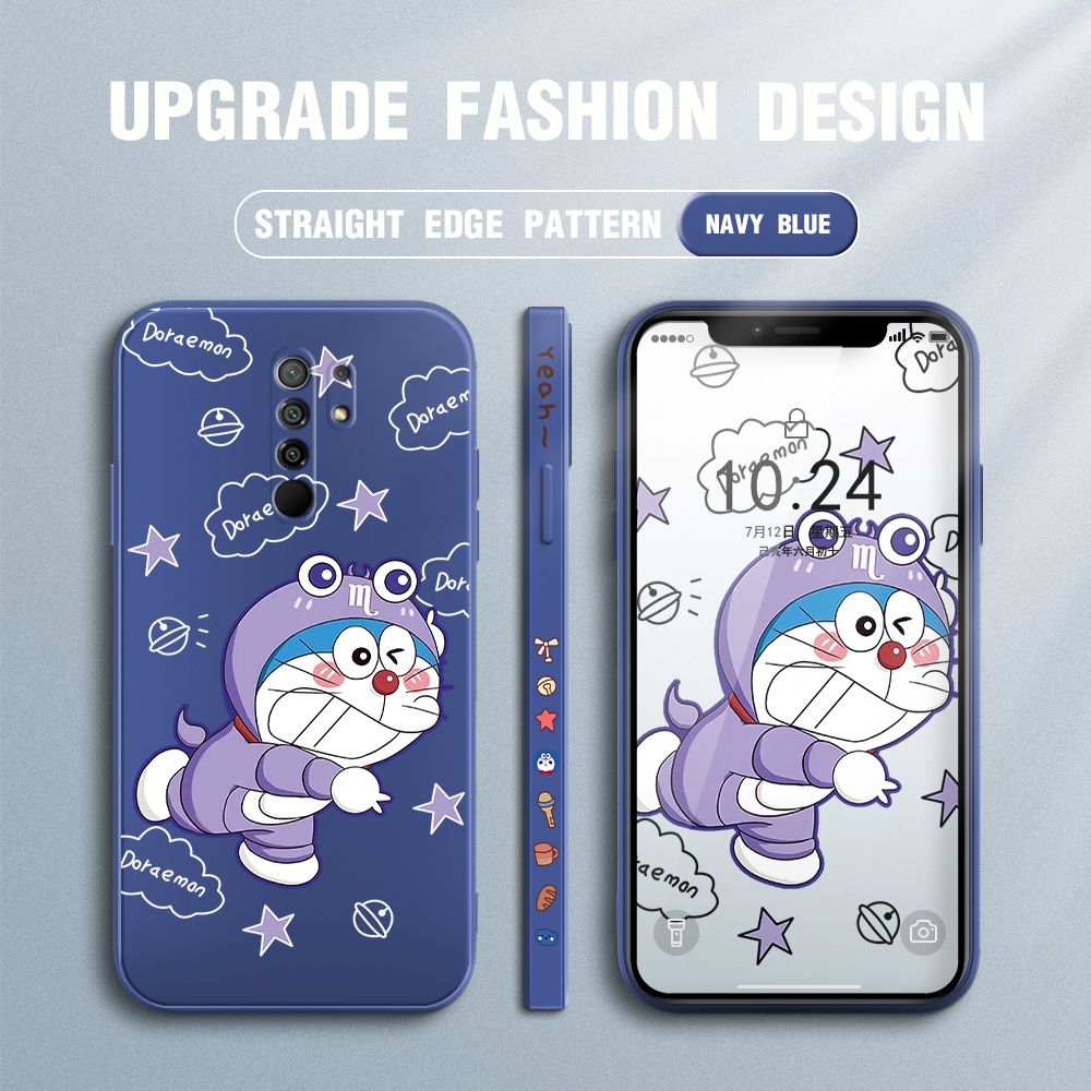 Jizetin for Xiaomi Redmi 9 Case Cute Cartoon Purple Doraemon Anime Side Design Phone Case Ultra Soft Edge Pattern Liquid Silicone Phone Cases