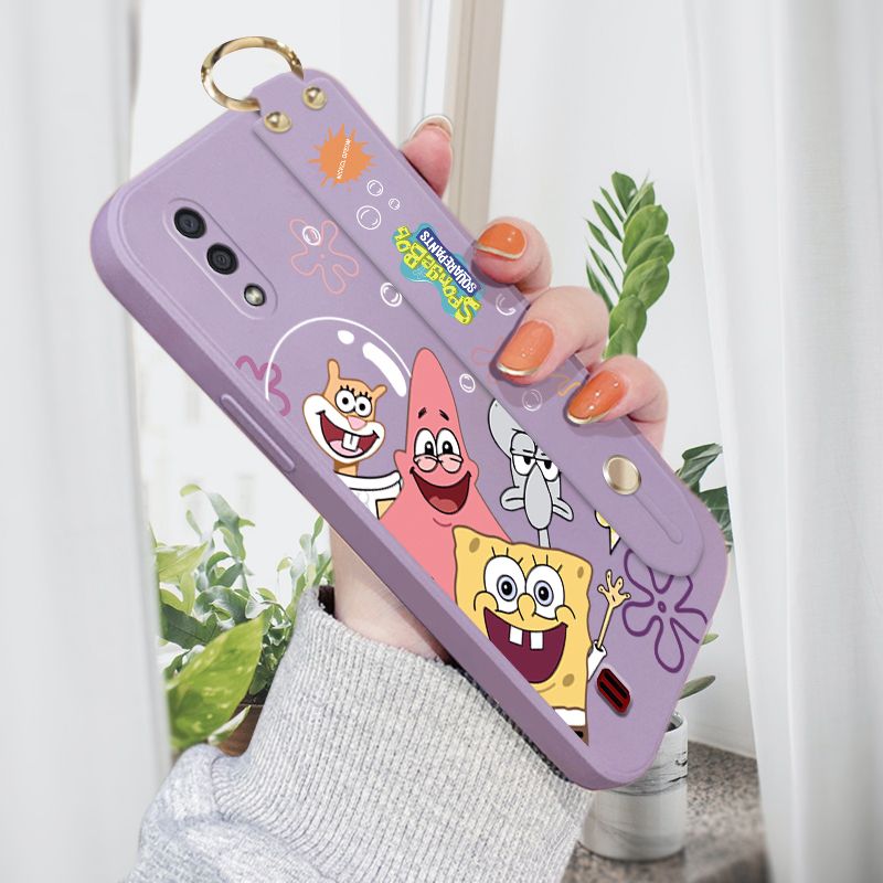 Jizetin for Samsung Galaxy A01 Wrist Strap Case Funny Cartoon Sea Creatures Cover Ultra Thin Anti Fall Liquid Silicone Phone Case
