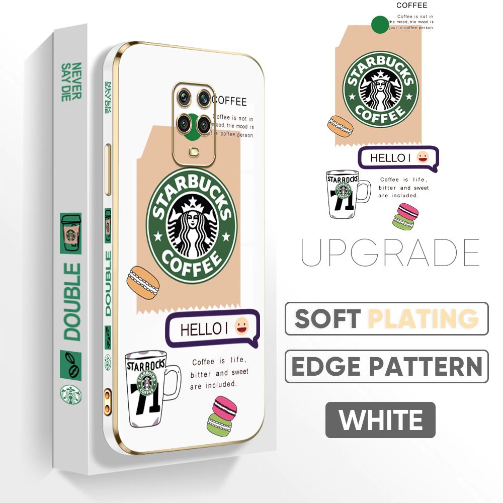 Jizetin (Free Lanyard) Redmi Note 9 Pro Note 9S Note 9 Pro Max Back Cover Two Coffee Macaron Luxury 6D Plating Case Side Pattern Soft Silicone Square Mobile Phone Cases