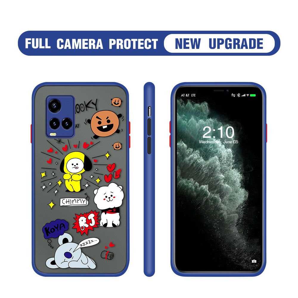 Hontinga for Vivo Y33S Case Cute Cartoon Animals Camera Shockproof Protection Casing Edge Frosted Transparent Phone Cover