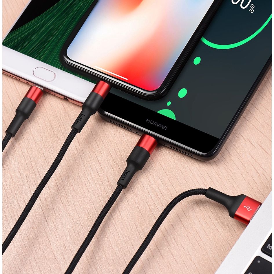 HOCO 3 in 1 USB Cable for iPhone 11 Xs Max 8 7 6 3in1 Micro USB Type C Charger Cable for Samsung S10 S9 Universal Mobile Phone Charge Cable