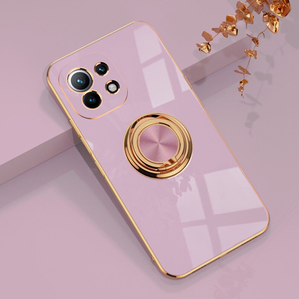 Luxury Plating Silicone Case For Xiaomi Mi 11 Lite 4G/5G Mi11 Ultra Mi11 Pro Phone Soft Magnet Cover With Ring Holder Mi11 Ultra