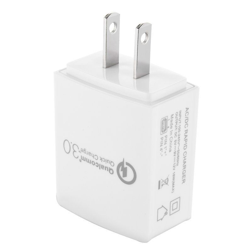 QC3.0 AC/DC Power Adapter Rapid Charger Fast Charging Safe and Stable White