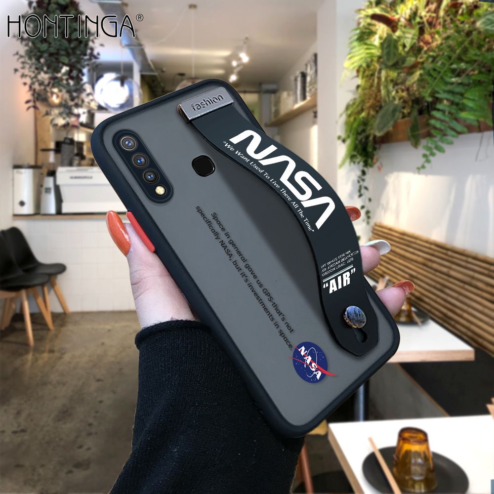 Hontinga for Vivo Y19 Back Cover With Wristband Popular Space Astronaut Phone Casee Full Lens Protection Thin Frosted Cases