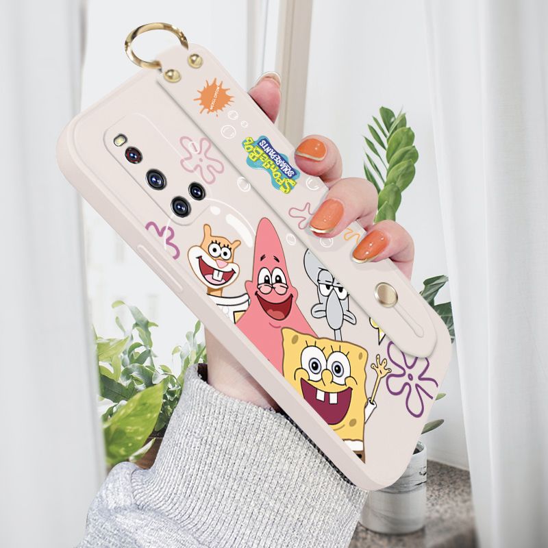 Jizetin for Vivo V19 Wrist Strap Case Funny Cartoon Sea Creatures Cover Ultra Thin Anti Fall Liquid Silicone Phone Case