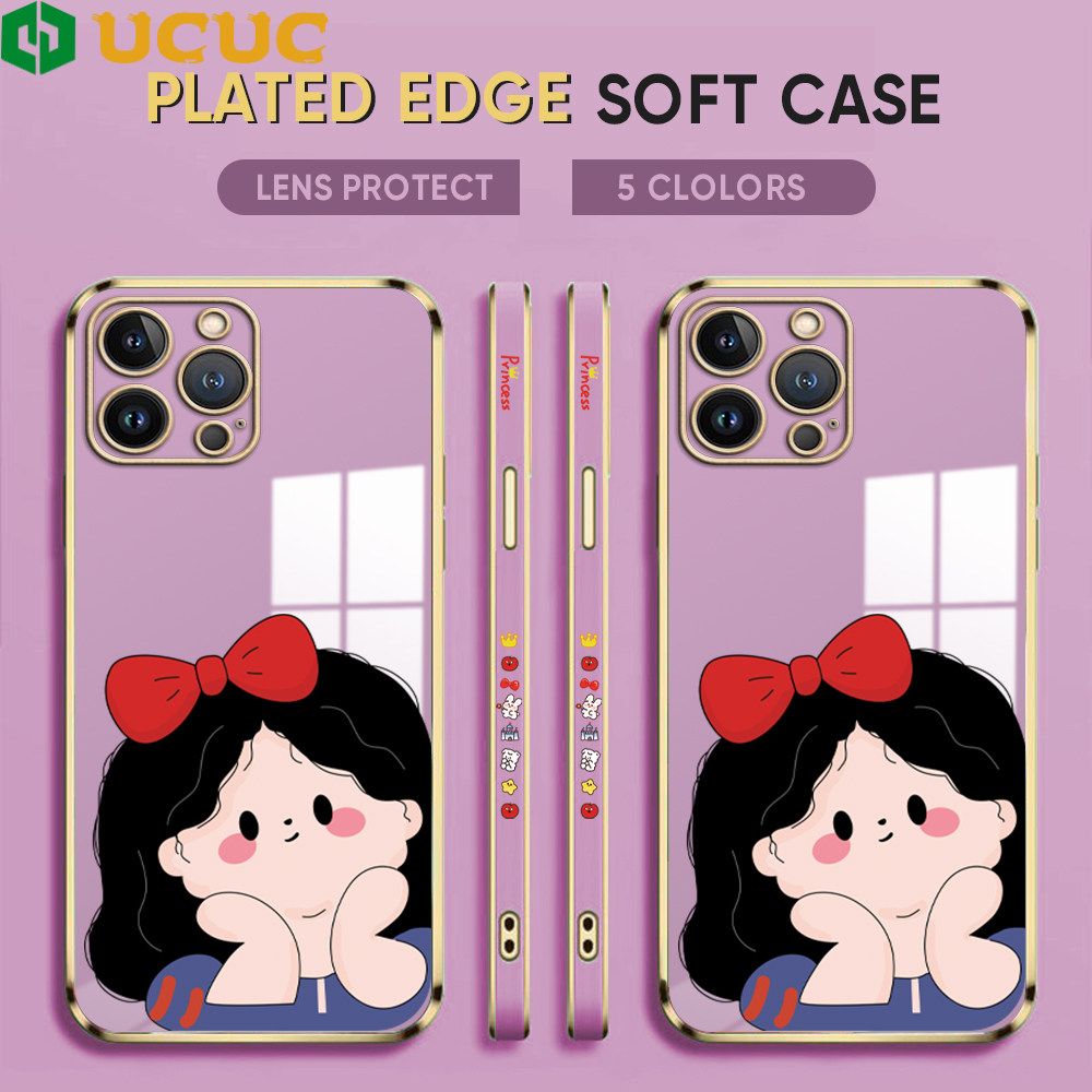 UCUC for iPhone 13 Pro Max Back Cover + Free Lanyard Cute Gir Luxury 6D Plating Case Side Pattern Soft Silicone Square Phone Cases