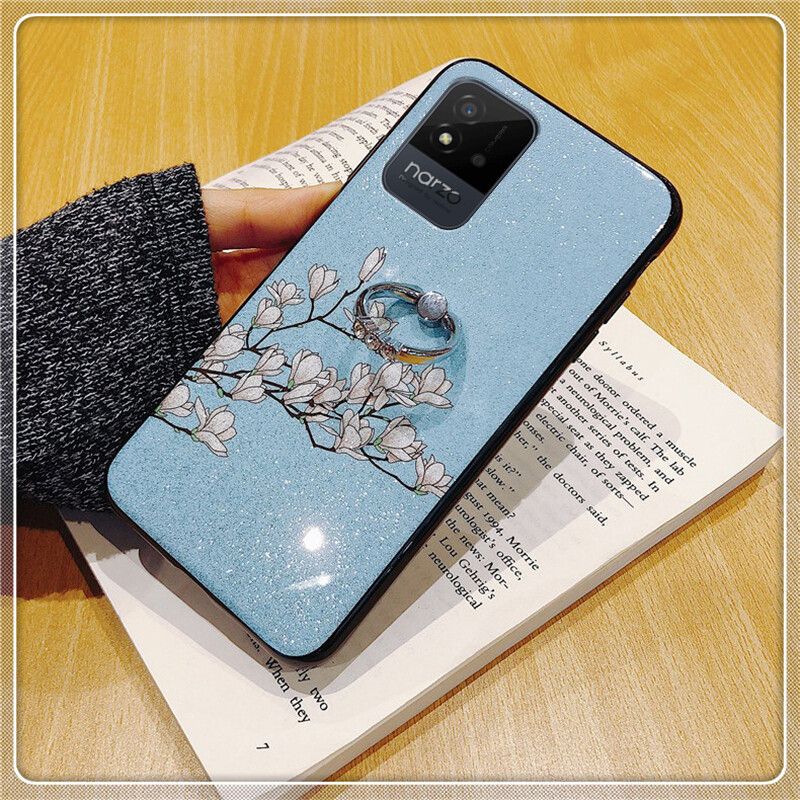 Phone case Realme Narzo 50i Case Soft Magnolia Flower Couple Phone Cases For Realme Narzo50i Ring Holder Back Cover