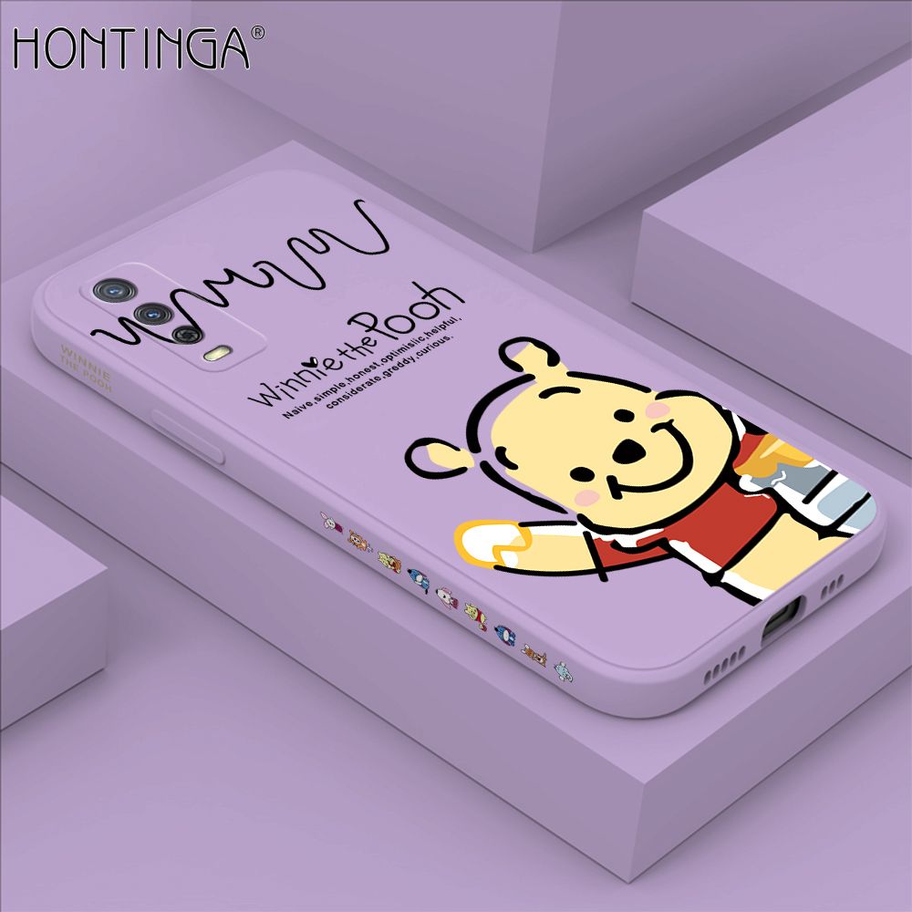 Hontinga for Vivo Y20i Case Side Design Hello Little Bear Back Cover Soft Square Edge Pattern Liquid Silicone Trend Phone Cases
