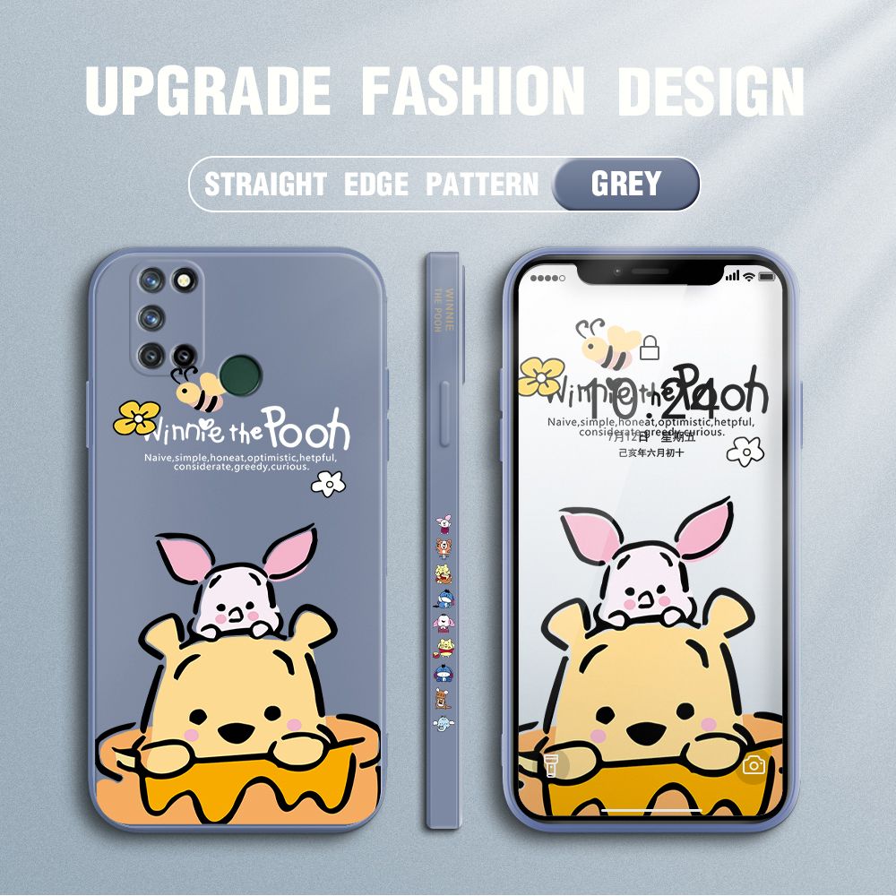 Jizetin for Realme 7i / Realme C17 Case Side Design Phone Cover Lovely Cartoon Pooh Bear Cover Square Edge Pattern Liquid Silicone Trend Case