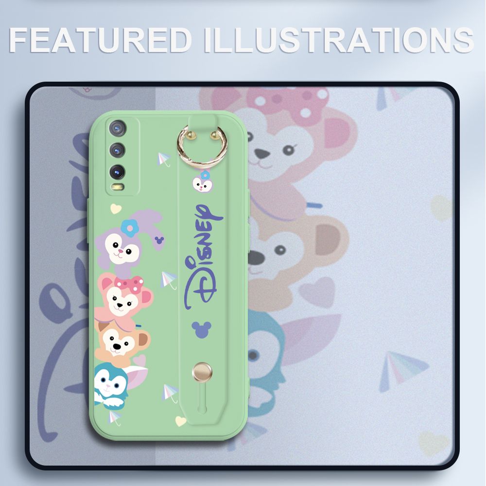 UCUC for Vivo Y20 2021 Wrist Strap Case Creative Cartoon Cute Bunny Cover Ultra Thin Anti Fall Liquid Silicone Phone Case