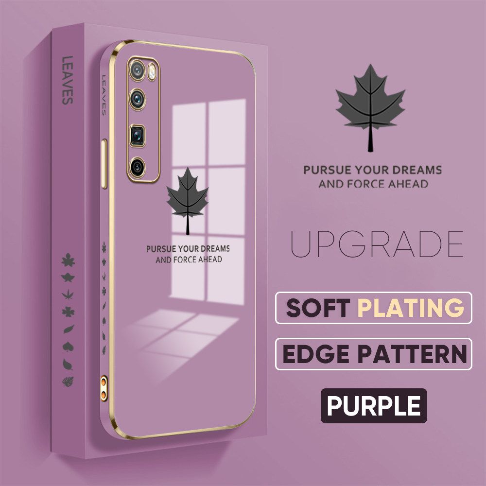TA for Huawei Nova 7 Pro Back Cover + Free Lanyard Maple Leaf Luxury 6D Plating Case Side Pattern Soft Silicone Square Phone Cases