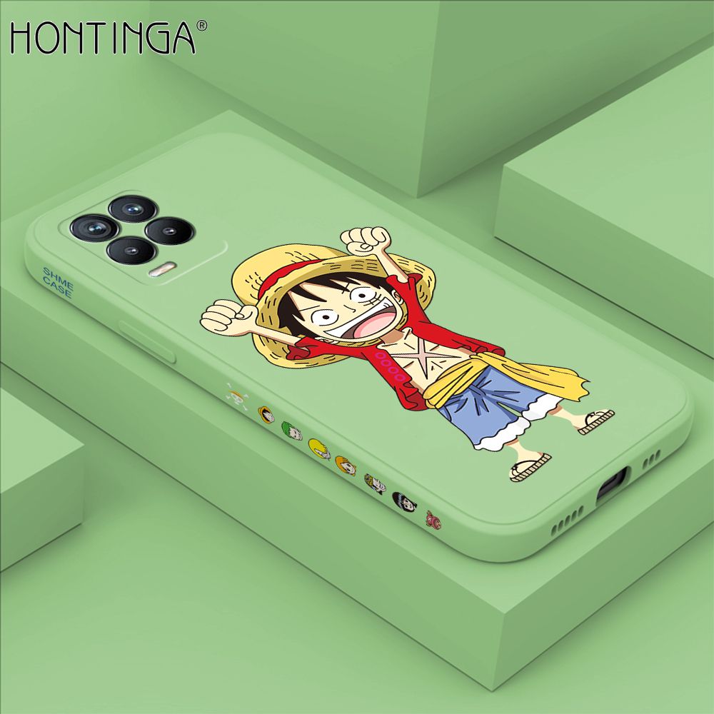 Hontinga for Realme 8 Pro Case Side Design Anime Cartoon Luffy Back Cover Soft Square Edge Pattern Liquid Silicone Trend Phone Cases