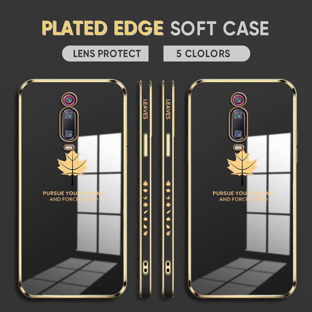 Luxury 6D Plating Case for Redmi K20 Pro Phone Cases Maple Leaf Side Print Soft Silicone Square Back Cover