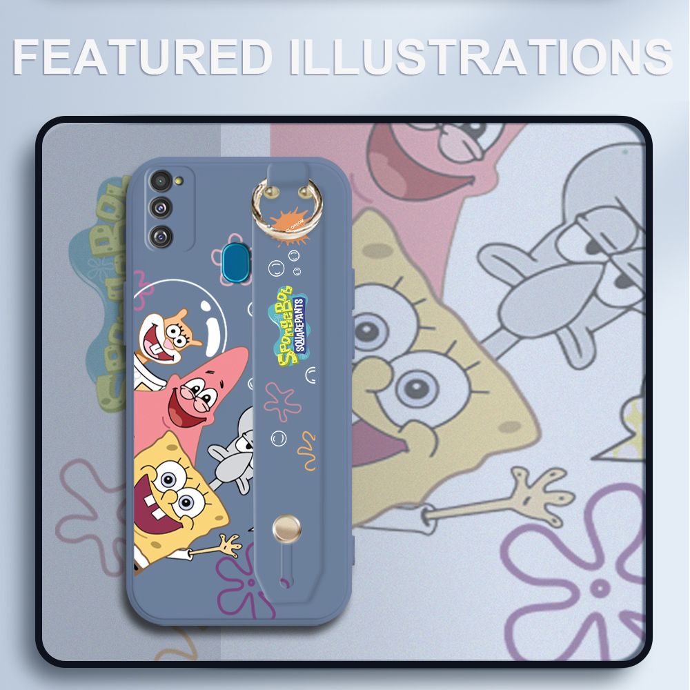 UCUC for Samsung Galaxy M21 Wrist Strap Case Funny Cartoon Sea Creatures Cover Ultra Thin Anti Fall Liquid Silicone Phone Case