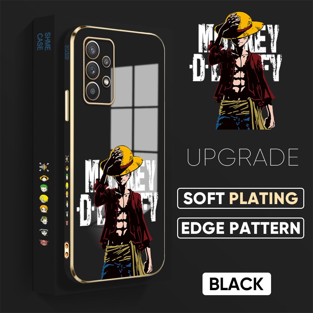 TA for Samsung Galaxy A32 4G Back Cover + Free Lanyard Handsome Luffy Luxury 6D Plating Case Side Pattern Soft Silicone Square Phone Cases