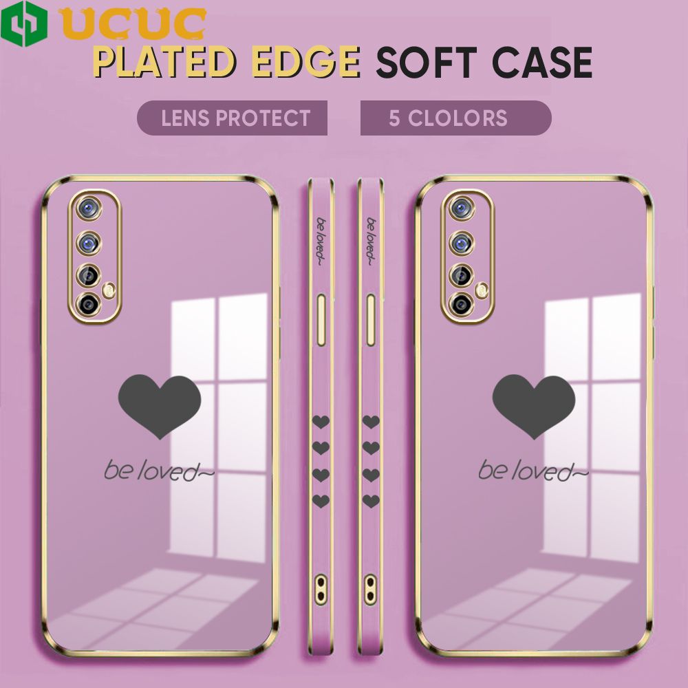 UCUC for Realme 7 / Realme Narzo 20 Pro Back Cover + Free Lanyard Lover Heart Luxury 6D Plating Case Side Pattern Soft Silicone Square Phone Cases