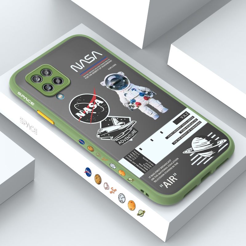 ZeroQiQi for Samsung A12 Case Creative Cartoon Astronaut Side Printed Pattern Design Phone Cover Frosted Transparent Ultra Thin Protective Phone Case