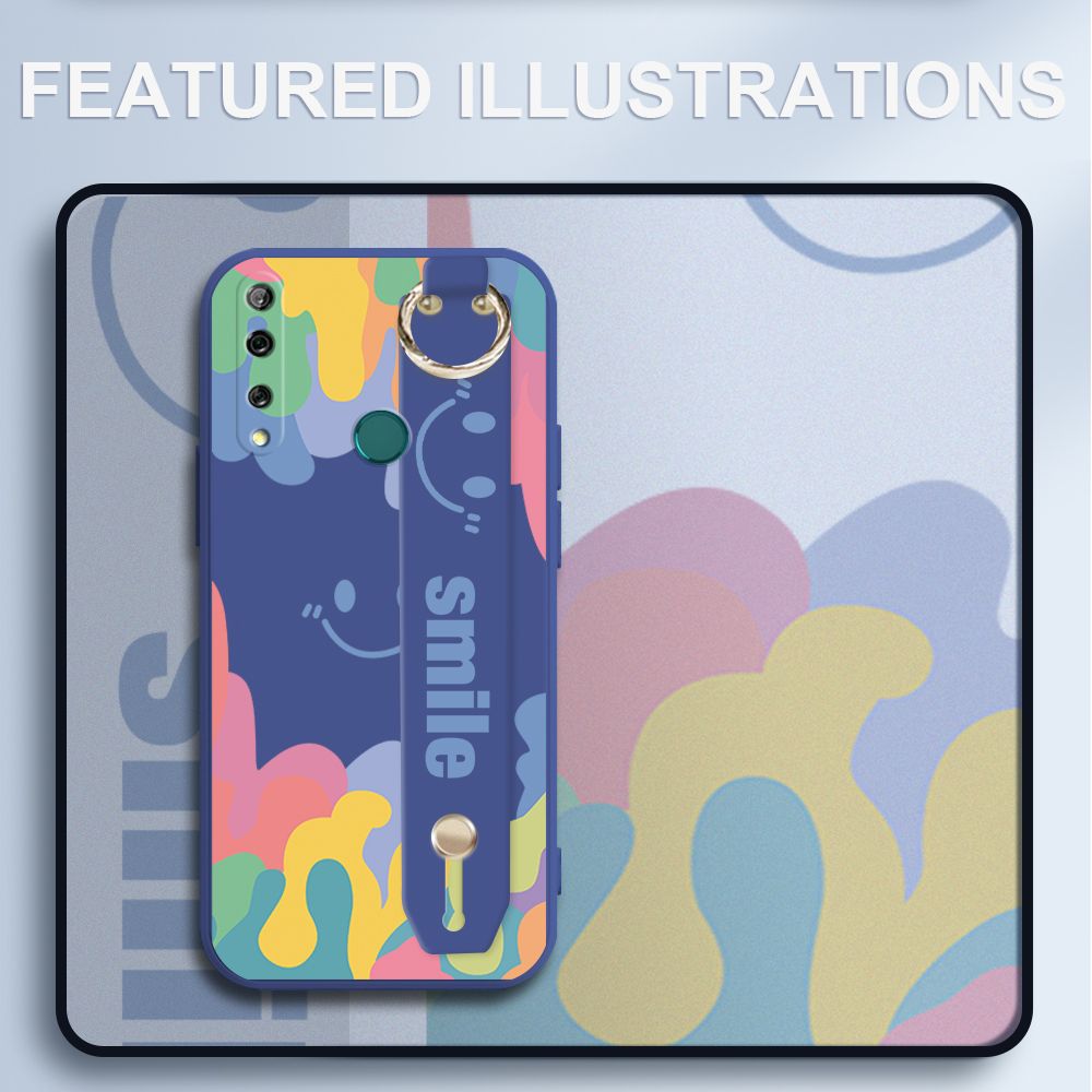 UCUC for Huawei Y9 Prime 2019 Wrist Strap Case INS Style Soft Candy Color Splash Ink Cover Ultra Thin Anti Fall Liquid Silicone Phone Case