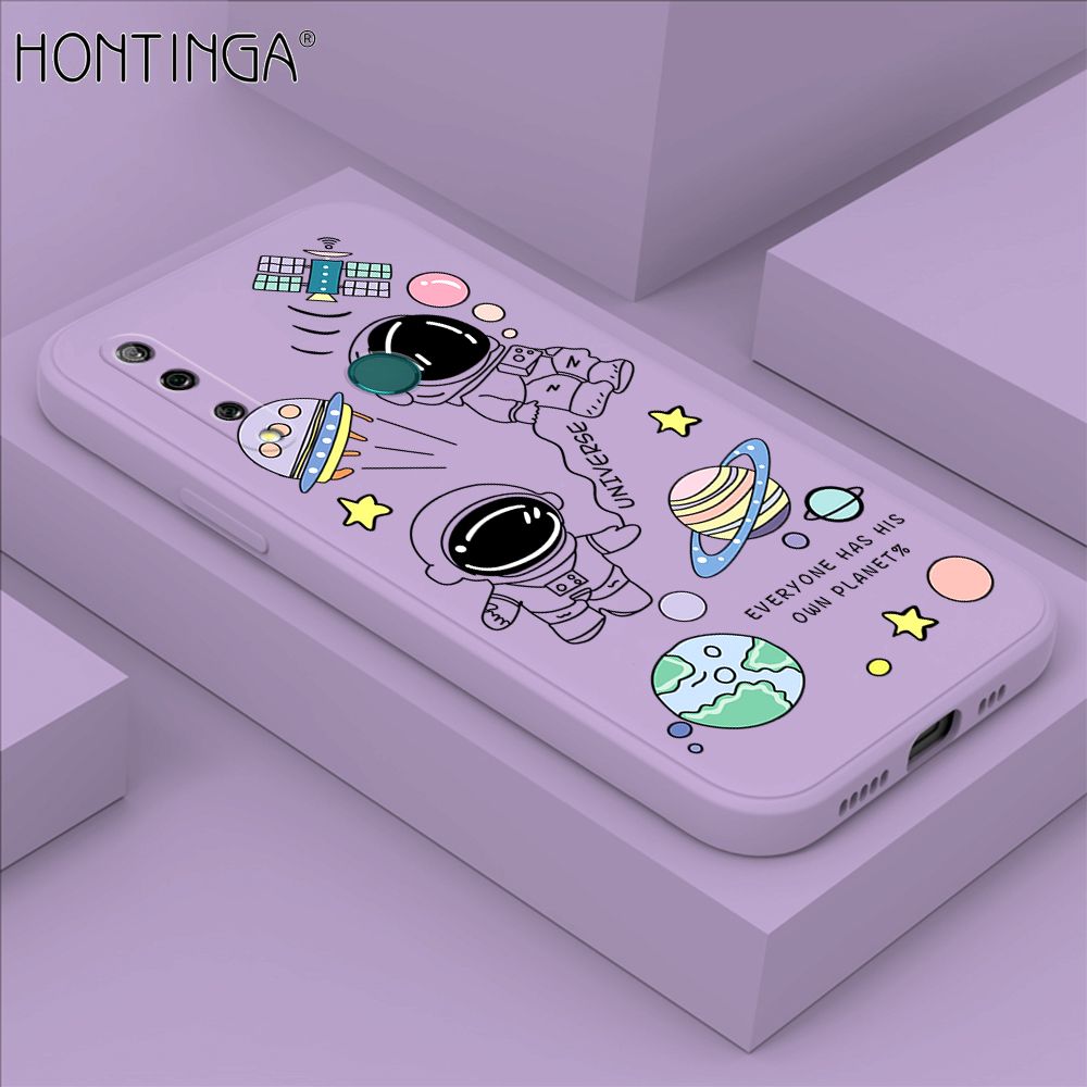 Hontinga for Huawei Y9 Prime 2019 Case Fashion Earth Planet Astronaut Phone Case Soft Square Edge Silicone Cases Full Lens Cover Shockproof Protection Cover