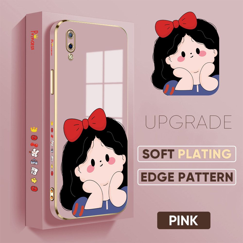 TA for Vivo Y93 Back Cover + Free Lanyard Cute Princess Luxury 6D Plating Case Side Pattern Soft Silicone Square Phone Cases