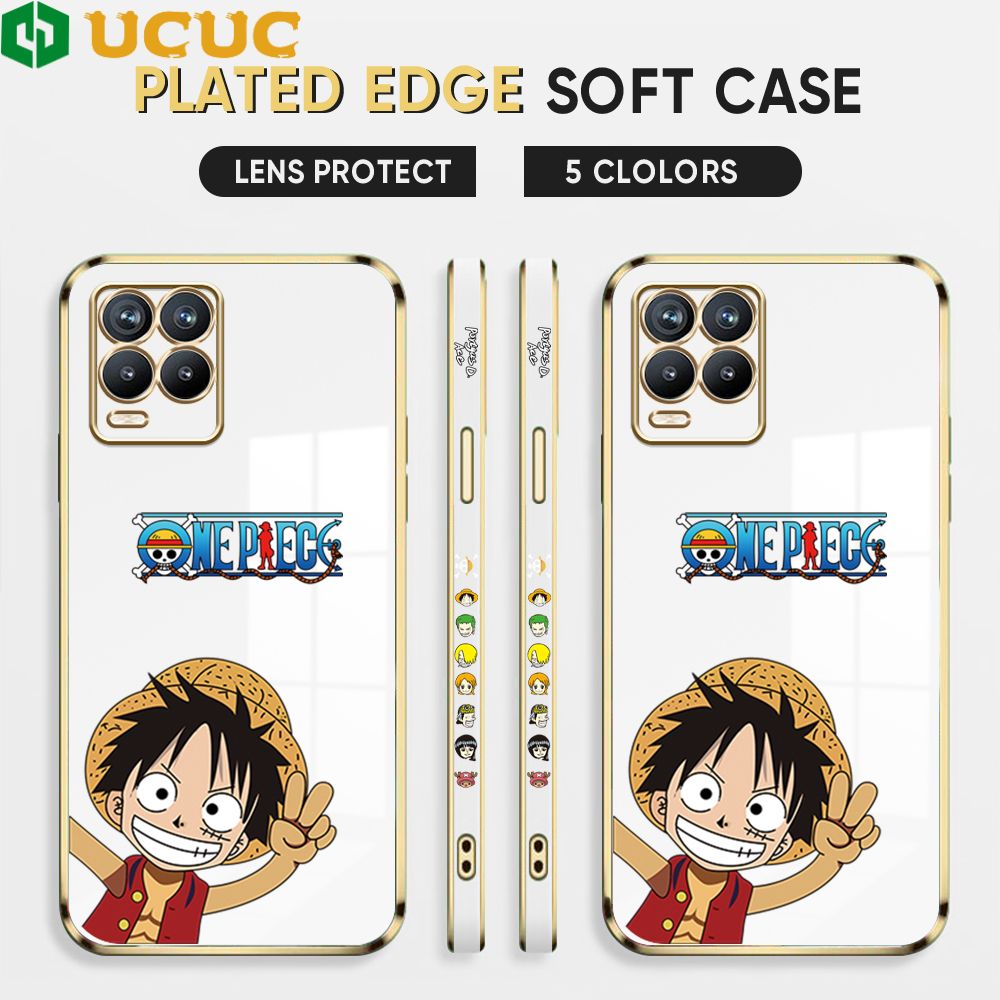UCUC for Realme 8 4G / Realme 8 Pro Back Cover + Free Lanyard Wave Luffy Luxury 6D Plating Case Side Pattern Soft Silicone Square Phone Cases