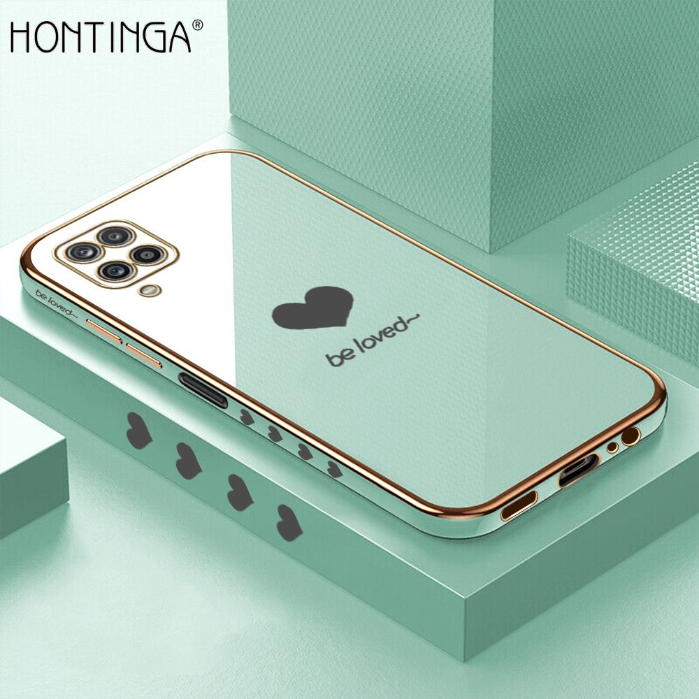 Hontinga for Samsung M12 Case Luxury 6D Plating Lover Heart Side Pattern Soft Back Cover Silicone Square Phone Cases