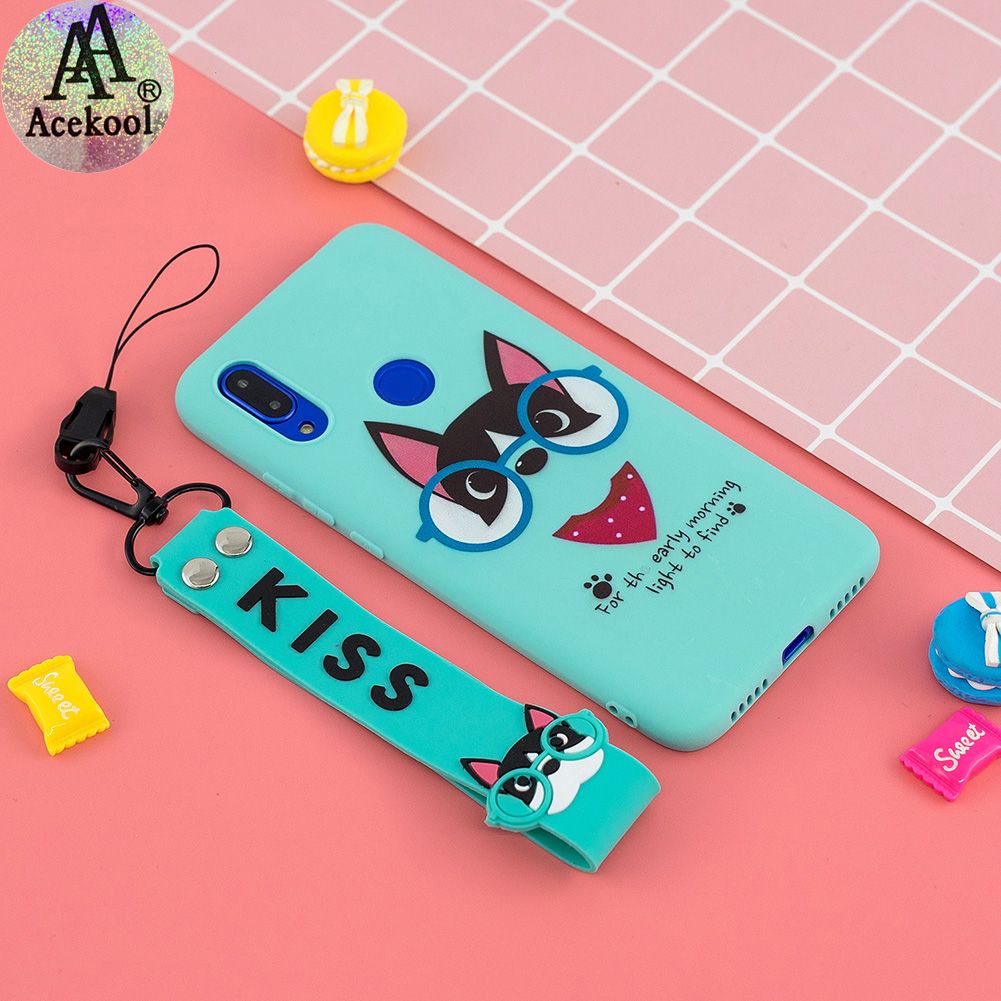 Yfashion kool for Redmi 7 Cartoon Lovely Coloured Painted Soft PU Back Cover Non-slip Shockproof Full Protective Case with Lanyard