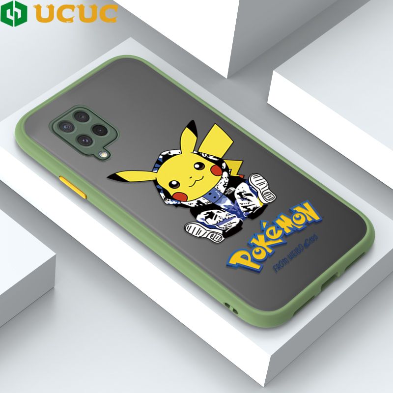 UCUC for Samsung Galaxy M62 F62 Back Cover Wrapped Pikachu Frosted Transparent Hard Phone Case Thin Shockproof Full Cover Camera Protect Case